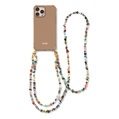 Ateljé Caramel recycled iPhone case with Rocky road and Hidden gem cord