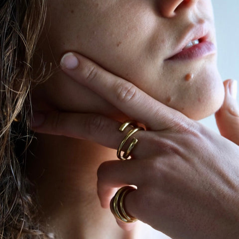 Bandhu Cutted Ring_Triune Pinkey Ring_gold plated