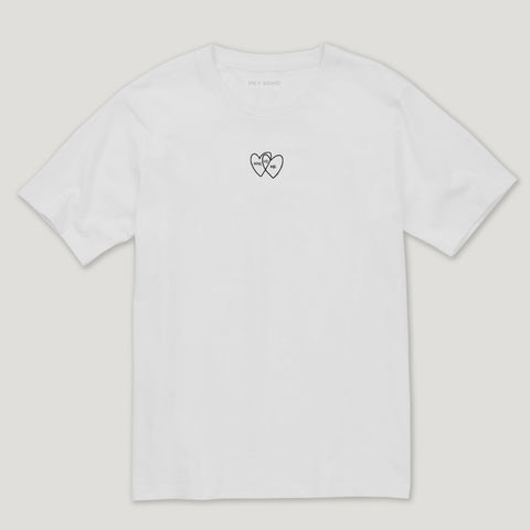 Valentinstag Style von HEY SOHO. Weißes T-Shirt  mit Herz Print You Me Us in schwarz