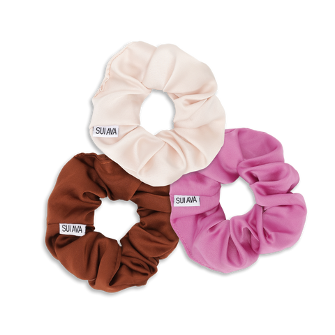 SUI AVA 3-Pack Ribbon Scrunchies - brown/cream/fuchsia