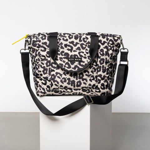 VIVI MARI Padded Tote Bag Medium Leo Spaltes black/sand