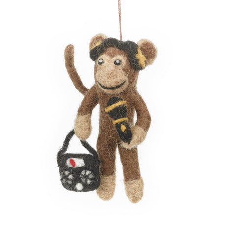 Handmade Felt DJ Bananas Hanging Monkey Decoration