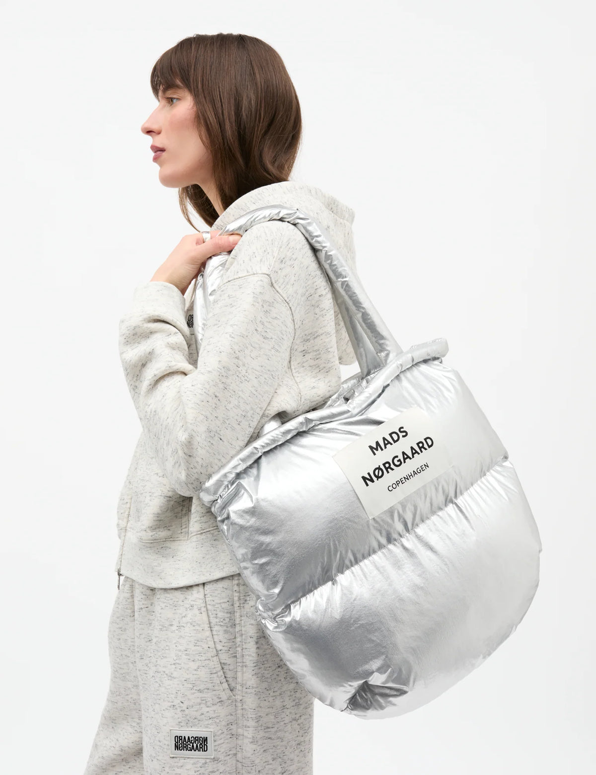 MADS NØRGAARD Metallic Nylon Pillow Bag - silver