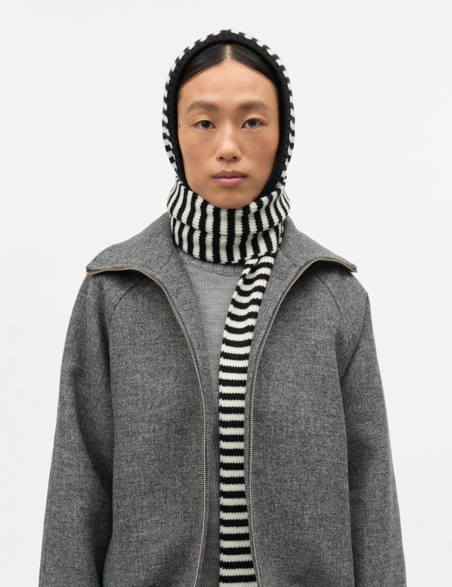 MADS NØRGAARD One Wool Freja Hooded Scarf - black/vanilla ice