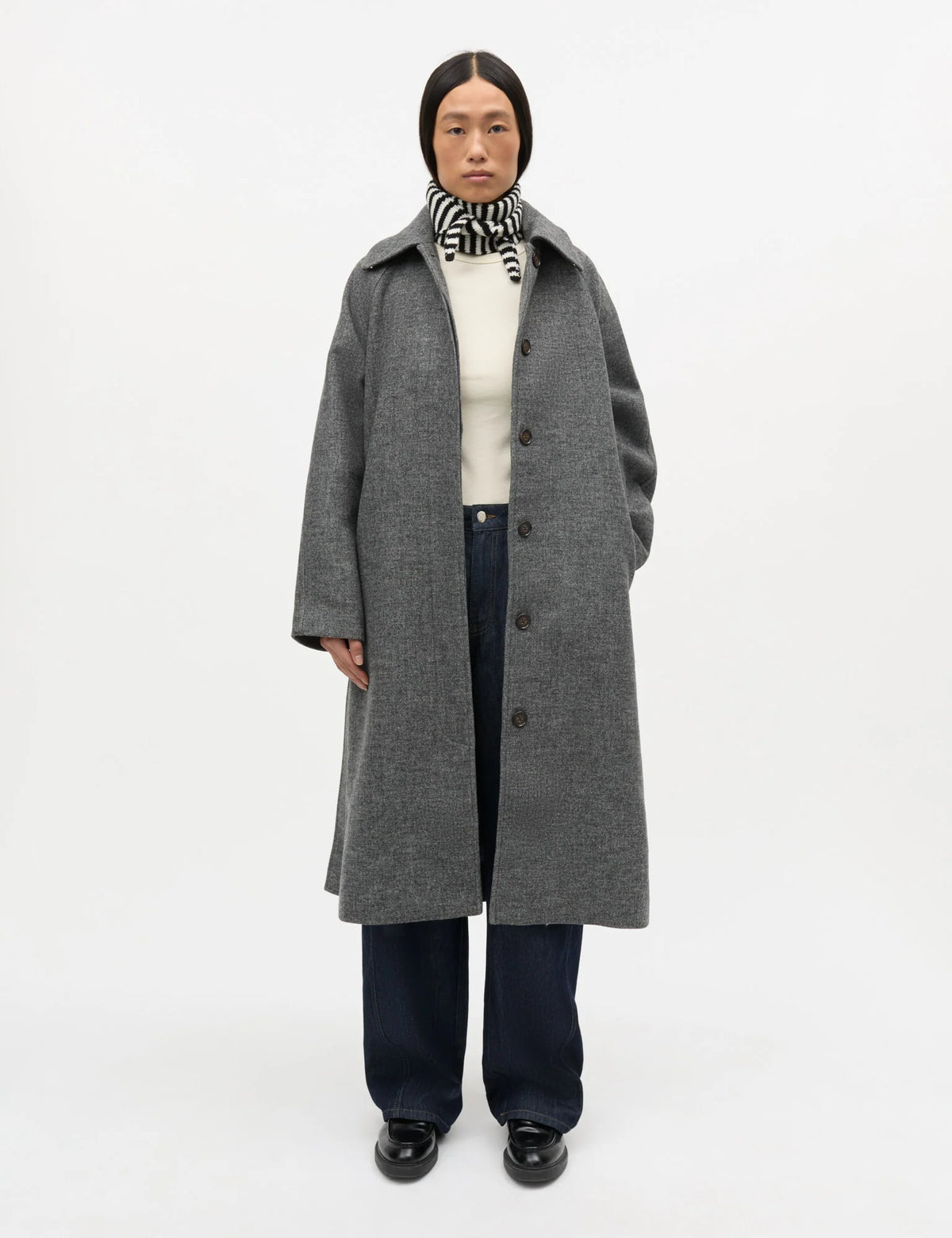 MADS NØRGAARD One Wool Momo Stripe Scarf - black/vanilla ice