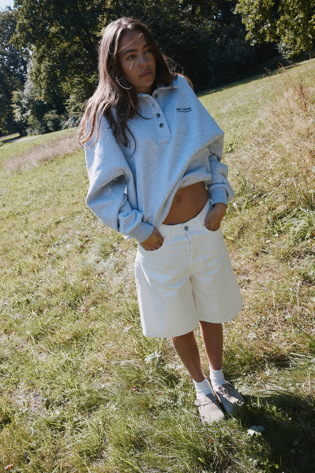 HEY SOHO POLO SWEATSHIRT I grey melange