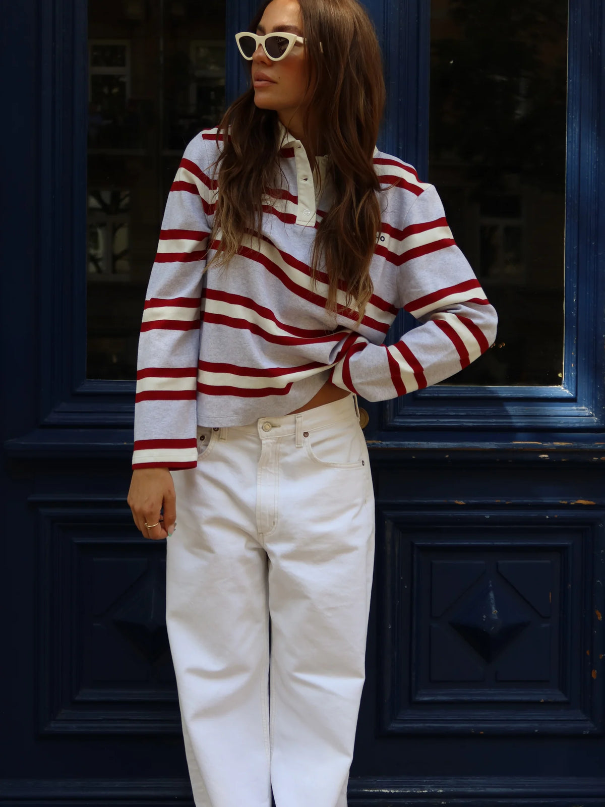 HEY SOHO STRIPED POLO I burgundy I off white I grey