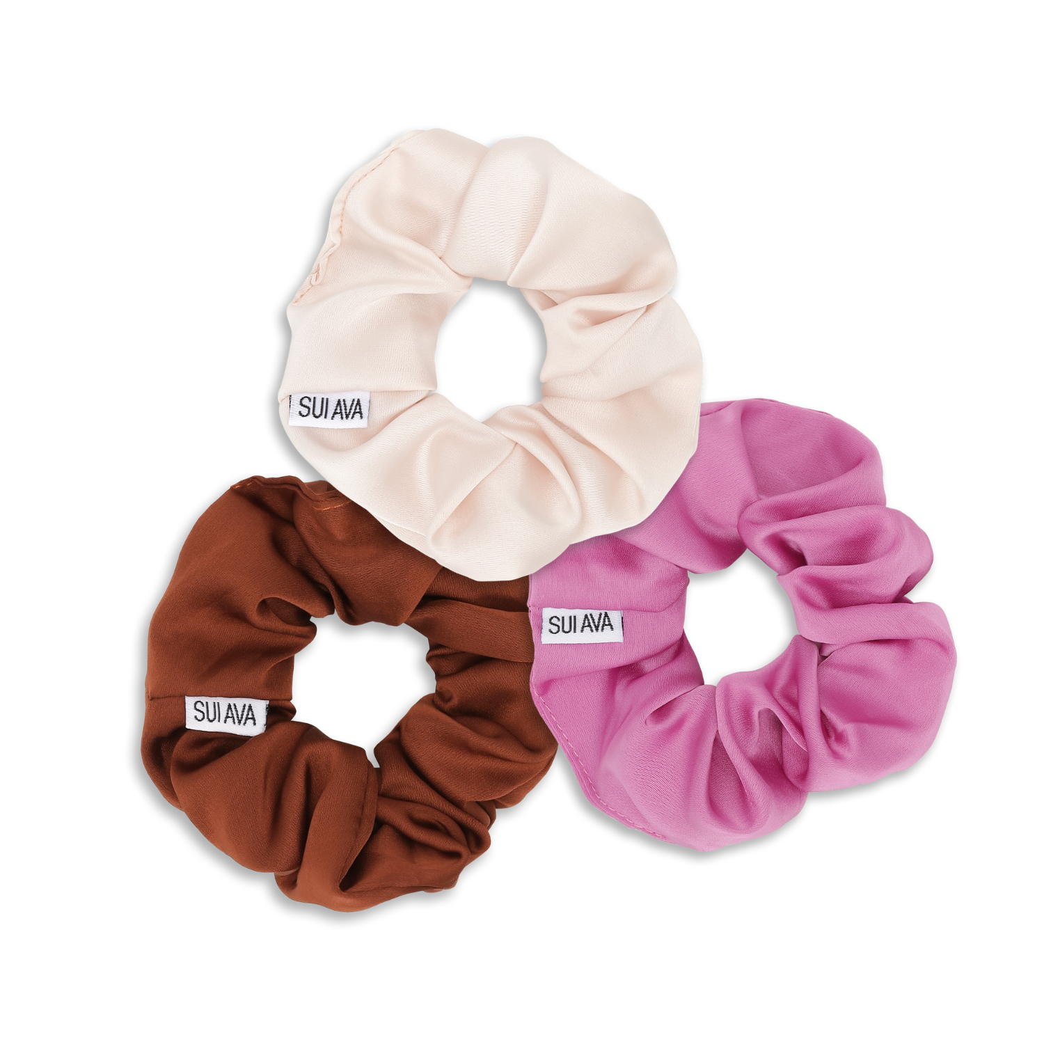 SUI AVA 3-Pack Ribbon Scrunchies - brown/cream/fuchsia