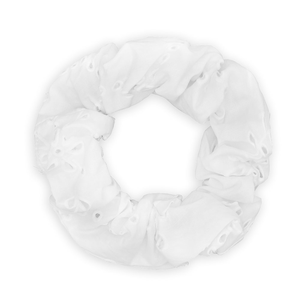 SUI AVA Floral Broderie Scrunchie - white