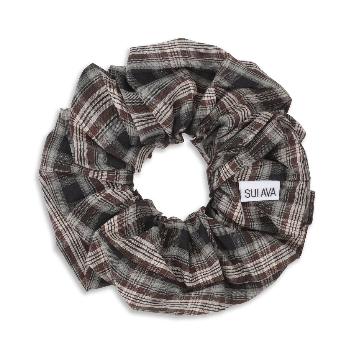 SUI AVA Tartan Scrunchie - brown/grey