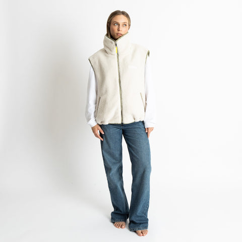 VIVI MARI Reversible Bomber Vest - pale olive/sand