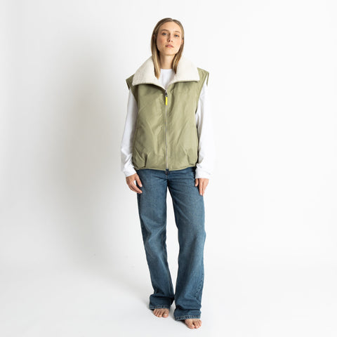 VIVI MARI Reversible Bomber Vest - pale olive/sand